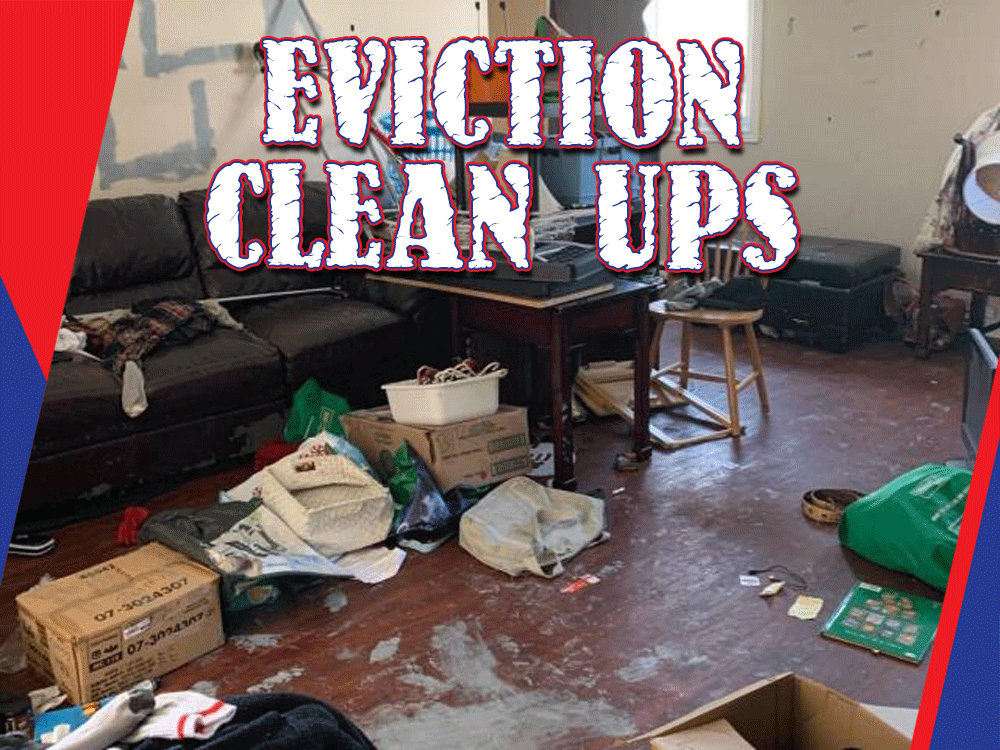 Eviction cleanups with cluttered room and discarded items.